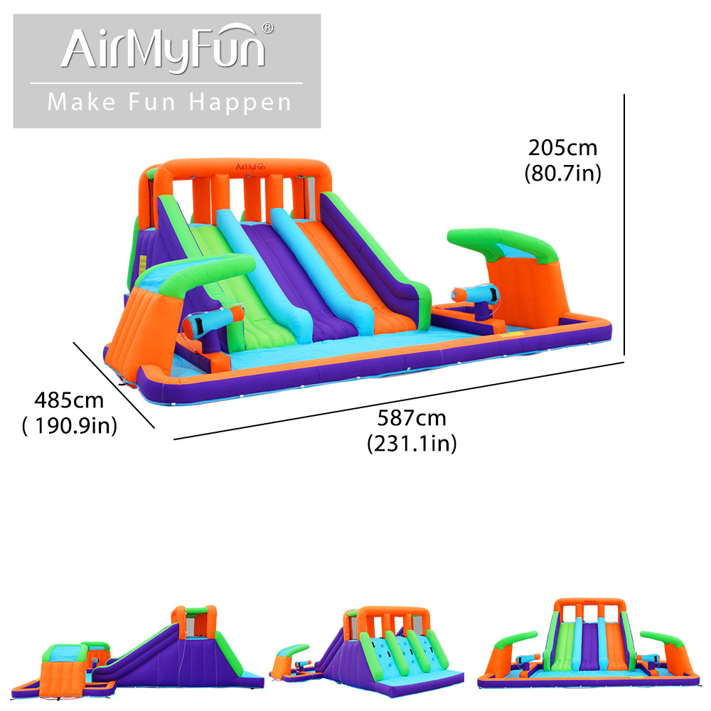 AMF | Castillo de chorro de agua para el hogar, tobogán inflable para niños, tobogán de chorro de agua, cama de salto inflable, hogar pequeño
