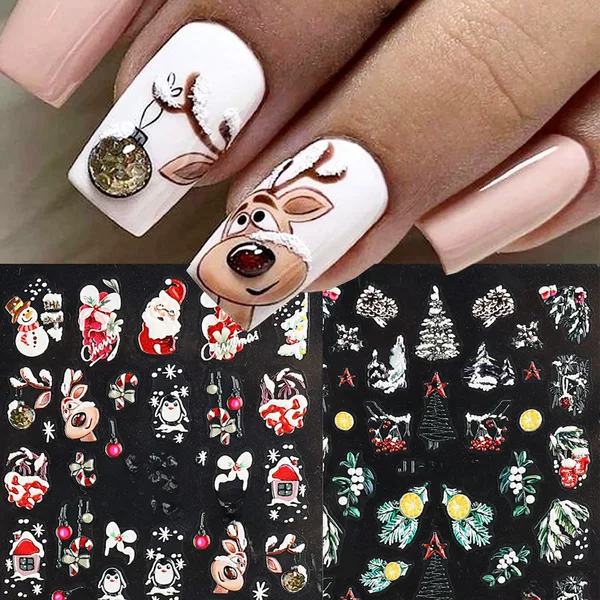 Cross-border supply of new nail art stickers winter Christmas snowflake bear 5D exposure embossed nail patch