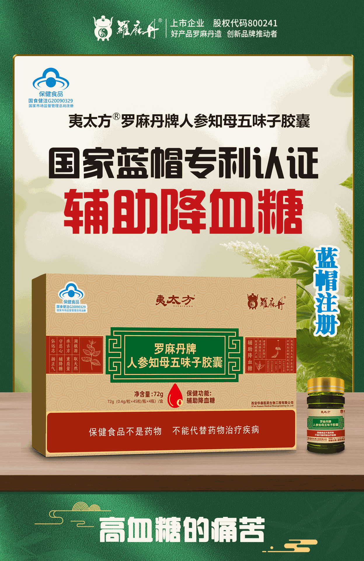 Blood Sugar Support Capsules Ginseng Mulberry Leaf Polygonatum 90 Capsules 0.4g Each overview