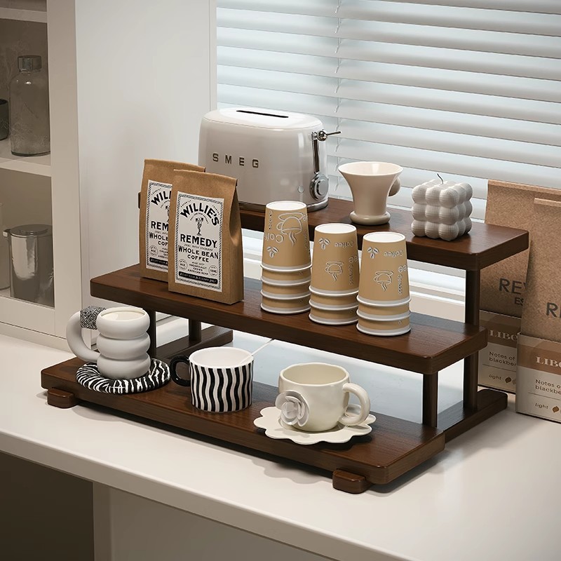 Estante de almacenamiento de tazas de madera maciza Taza de nogal negro Estante de taza de agua Taza de café Estante de almacenamiento de lujo ligero de alta calidad