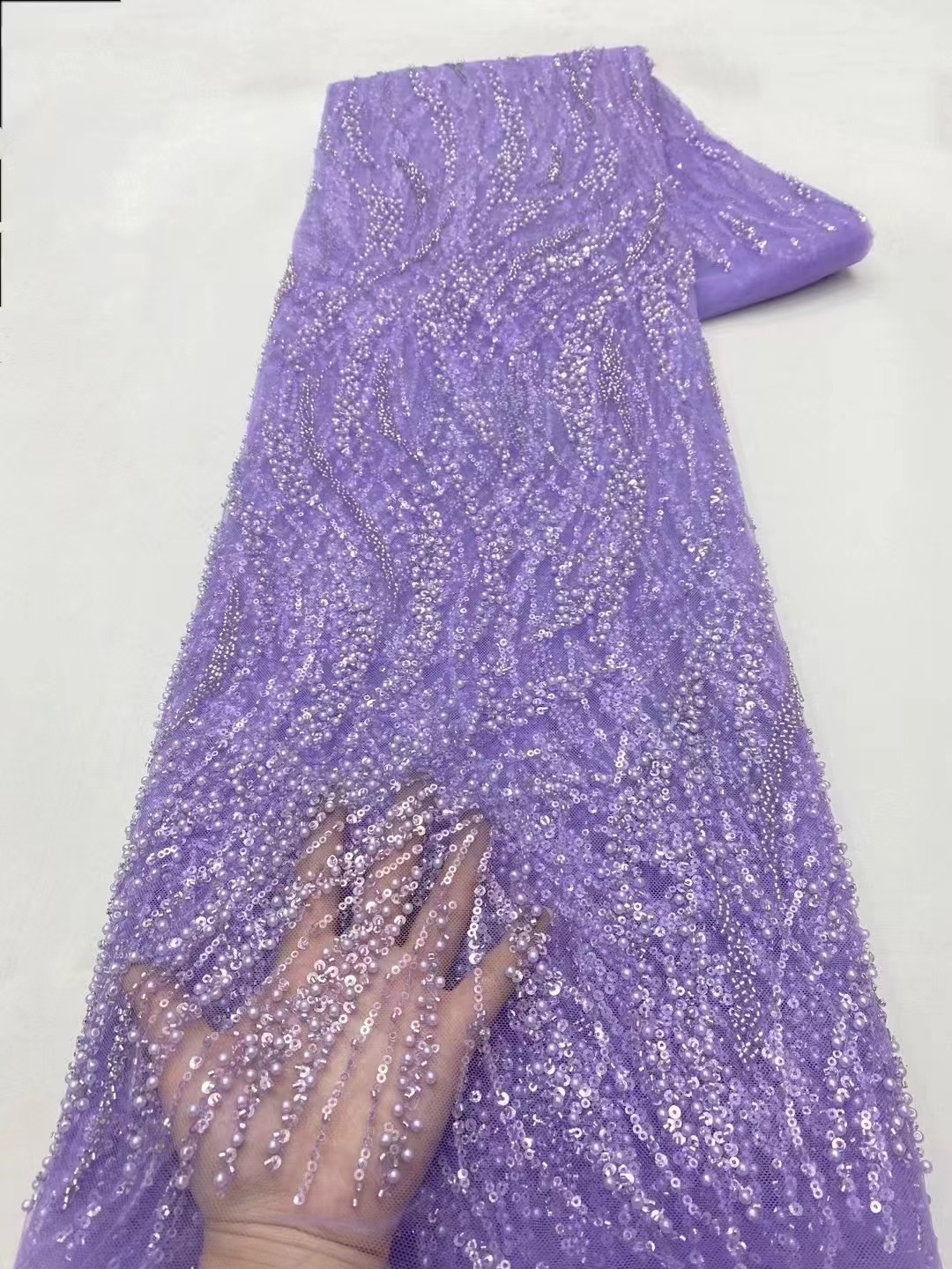 Multicolor hueco perla sequinilla malla cuentas tubo bordado tela cuentas encaje apertado vestido de boda transfronterizo