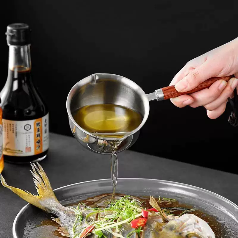 304不锈钢泼油小锅热油烧油淋油迷你平底小煎锅不粘煎蛋小油锅