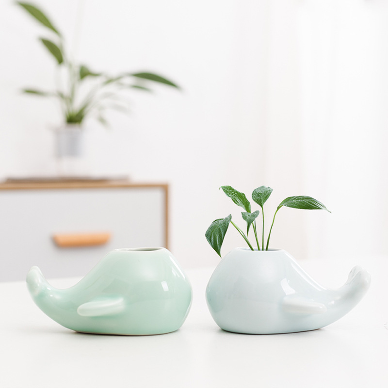 Verde rosa de cobre hierba creativa hidropónica pequeña maceta cerámica lindo celadón sala de estar escritorio arreglo floral adornos hidropónicos