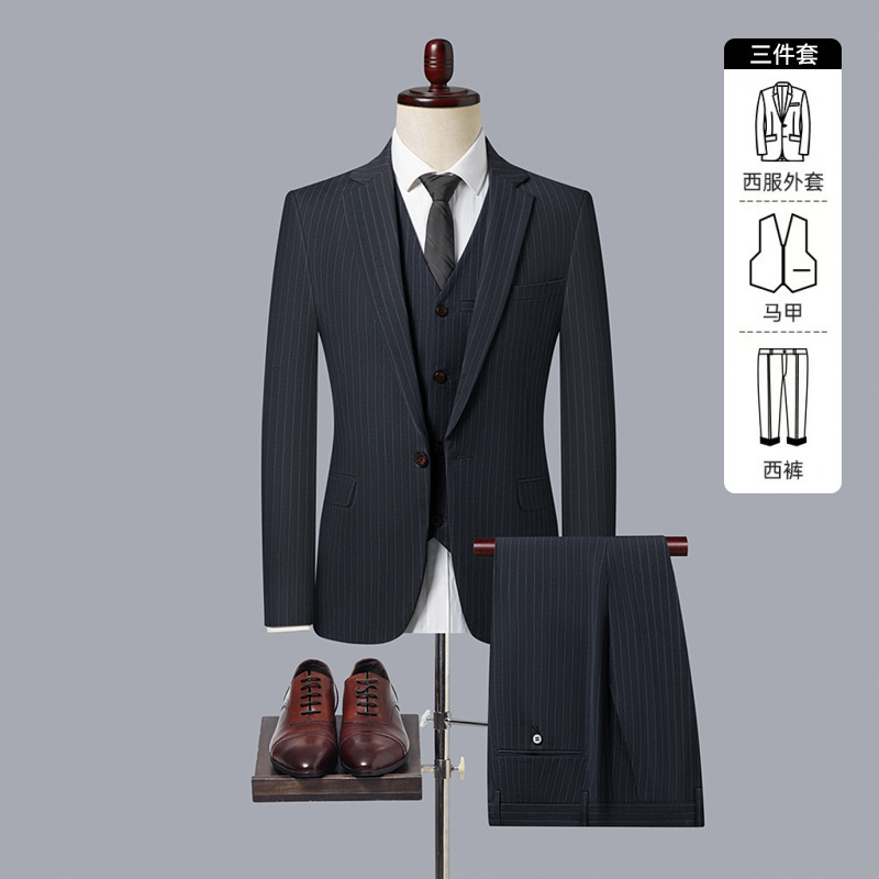 2025 New Business Casual Striped Suit and Trousers Suit Single-Breasted Work Clothes Formal Simple Wedding Suit