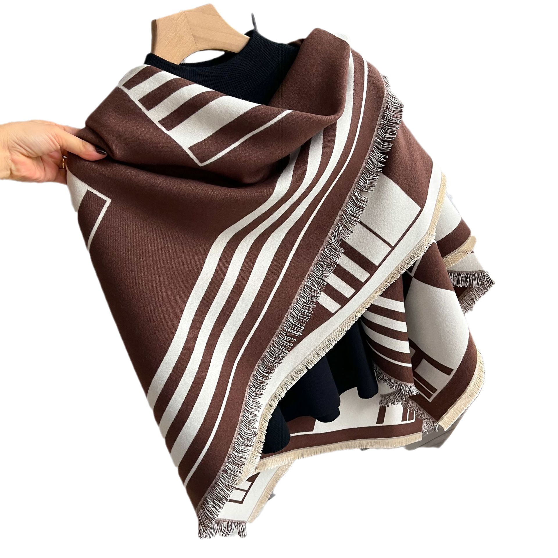 Bufanda cuadrada grande de rayas blancas y negras simple europea y americana bufanda de Cachemira de doble cara bufanda de aire acondicionado