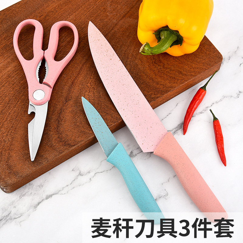 공장 재고 밀짚 칼 세트 3 조각 물집 물집 카드 포장 쇼핑몰 주방 도구 세트 선물 팩 선물