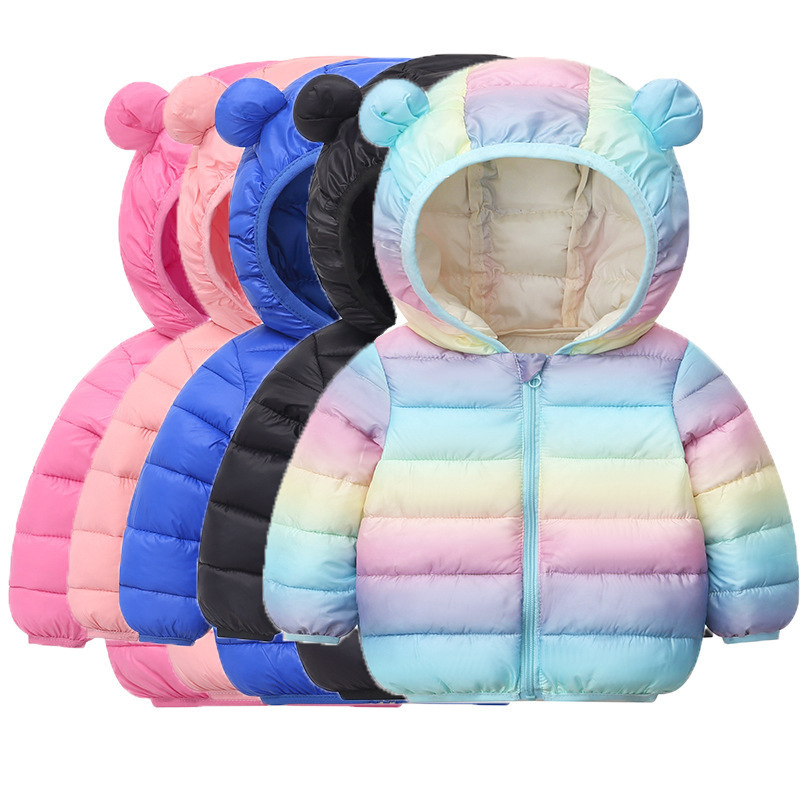 2025 nuevo anti-temporada ropa infantil ropa de algodón bebé ropa de algodón plumón niñas niños ropa de algodón ligera y delgada de color sólido