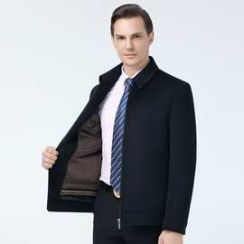 领导短款100%羊毛呢子大衣男加厚保暖羽绒内胆翻领羊毛夹克外套