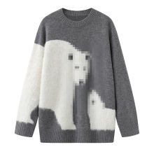 现货 2025冬季新款女休闲时尚拼色卡通提花圆领针织衫MBE4SWT075