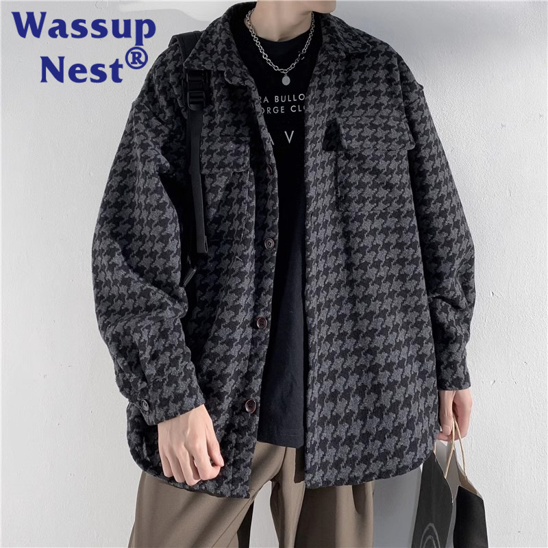 WASSUP NEST American retro houndstooth woolen coat men's autumn and winter fashion brand loose Chanel style jacket