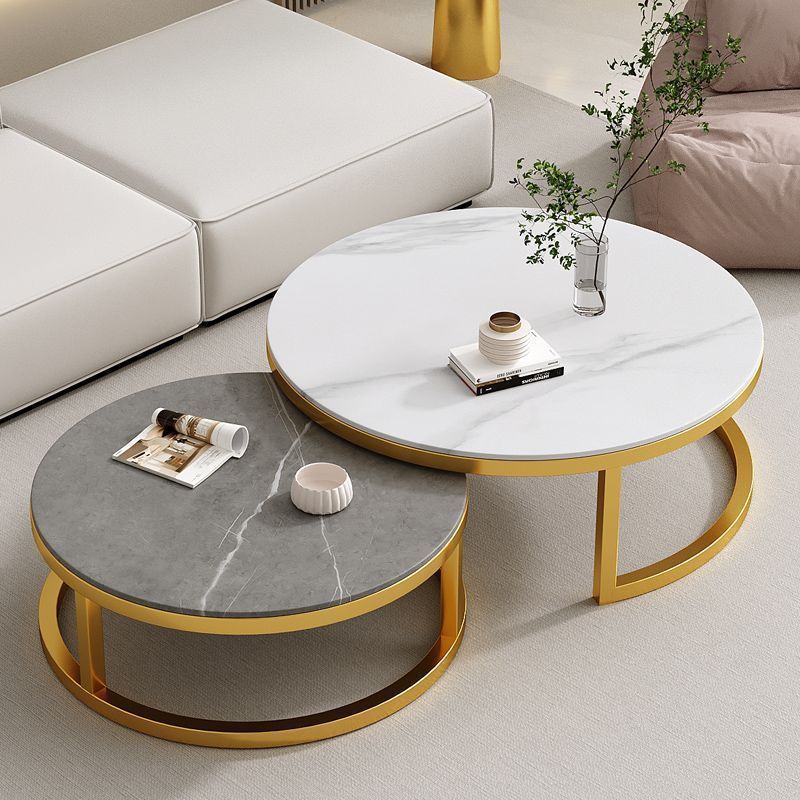 작은 원형 시멘트 그레이 + 큰 원형 스노우 마운틴 화이트(무도장) 골드 프레임