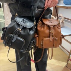 min缪家2025秋冬张元英同款新款复古帆布双肩包百搭手提背包女