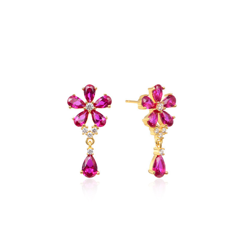 Corea del Sur Dongdaemun moda OL temperamento pendientes s925 diamantes de plata esterlina flores dulces pendientes cortos pendientes