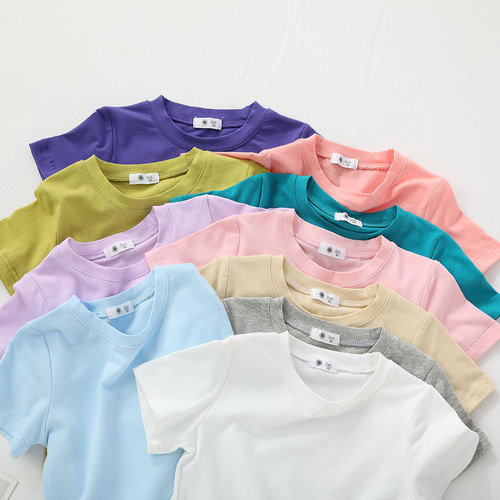 Summer Children's Clothing Korean Style Plain Color T-shirt for Boys and Girls, Versatile Short Sleeve, Kindergarten Student Uniform