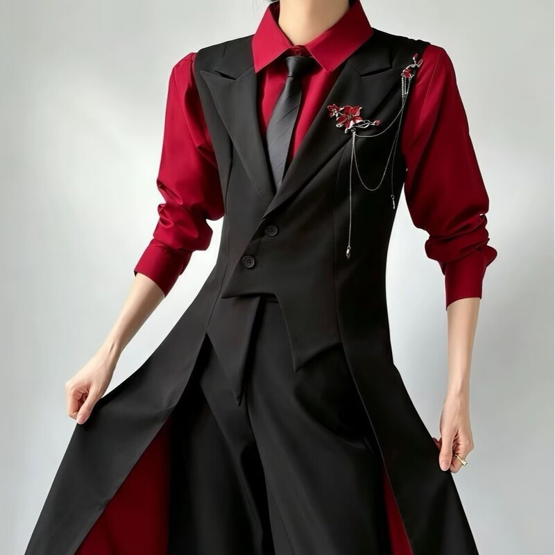 Abstinence-style black long vest for men, spring and autumn, high-end formal coat, slim-fit unisex tuxedo, in stock