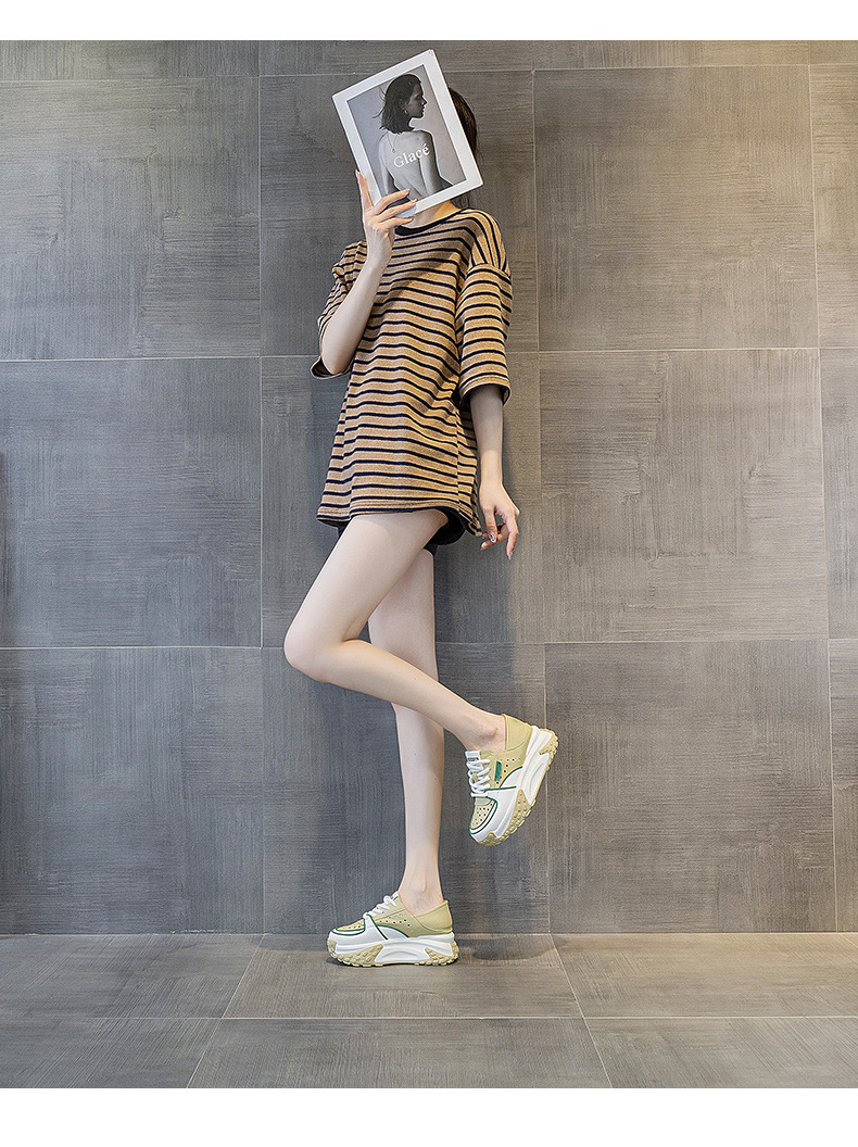 Giày sneaker nữ da thật đế dày phong cách thể thao tăng chiều cao, có thể xỏ như dép, mẫu hè 2026 — M2328 màu tím, M2328 màu đen, M2328 Màu Đỏ, M2328 màu xanh lá chi tiết 22