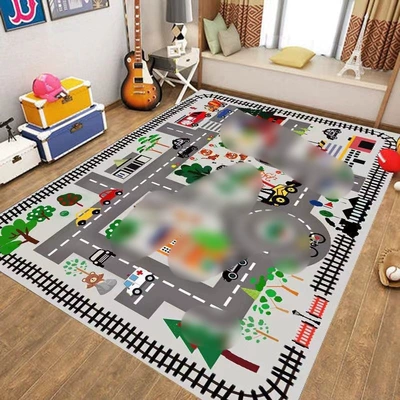 Avtomobil döşəmə paspasları: Cartoon Road Track Carpet - zoo-small-train-4060cm