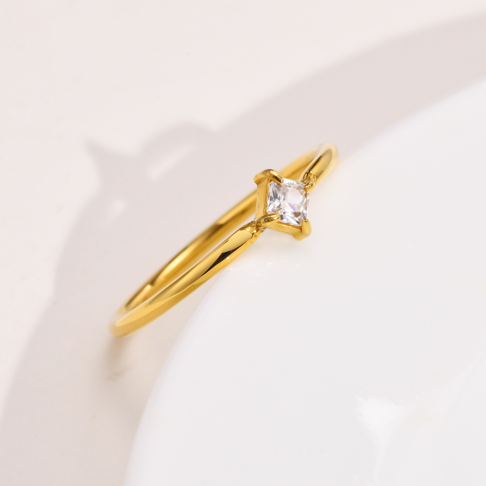 Simple Style Square Stainless Steel Plating Inlay Zircon Rings 1 Piece