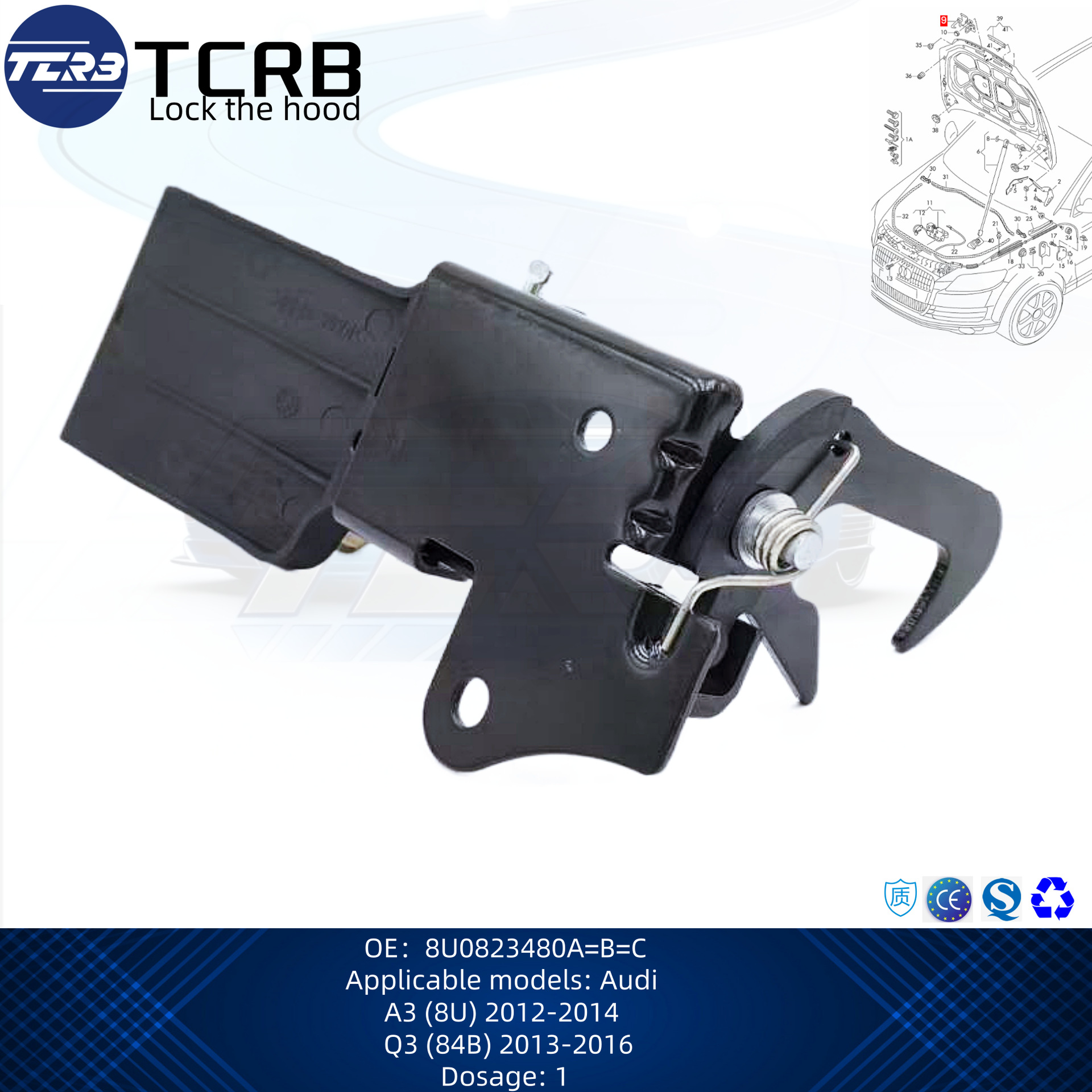 Cross-Border Hot-Selling Product 8U0823480 Hood Lock Suitable for Faw Audi Q3 84B Audi Imported Q3 8U