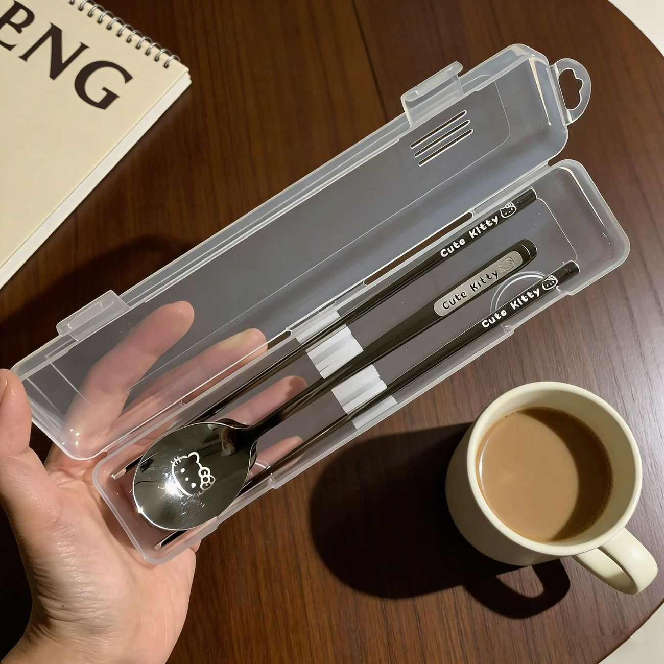 304 stainless steel high-quality portable cutlery set with chopsticks and spoon for students and office workers, suitable for single-person meals and easy to store