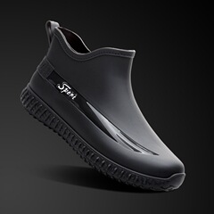 Fashionable Men's Short Ankle Rain Boots, All-Season Work Shoes, Low-Top Non-Slip Kitchen Shoes, Durable Rubber Shoes, Fishing Shoes, Waterproof Shoes