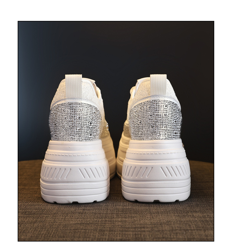 Giày sneaker nữ đế dày tăng chiều cao, phối đá rhinestone trắng, phong cách thể thao — màu trắng chi tiết 20