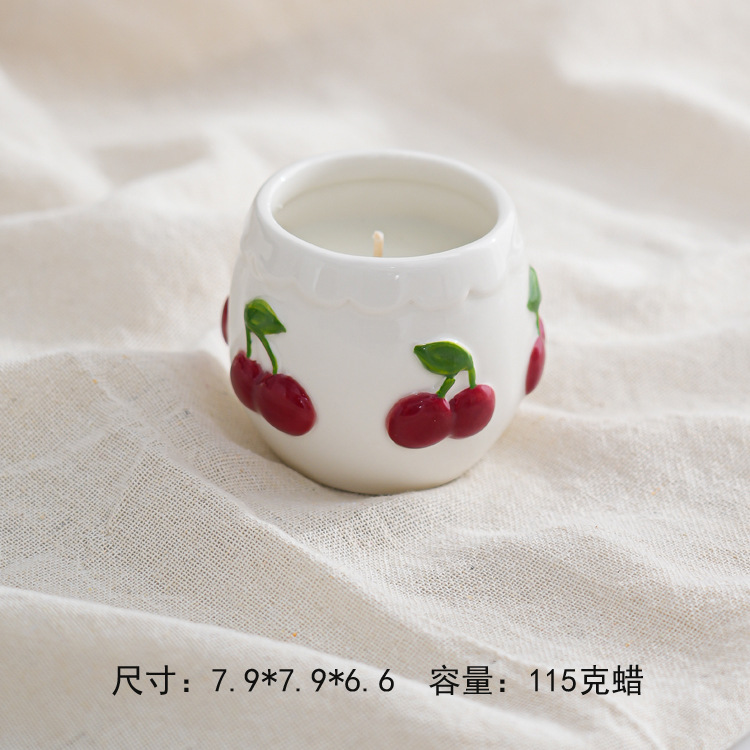 Suministro transfronterizo de nuevos patrones de frutas de cerámica aromática taza de cera dibujada a mano simple contenedor de velas frescas