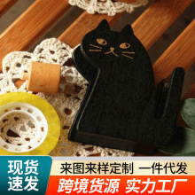跨境亚马逊创意个性卡通木质胶带座创意米兰达猫胶带切割器