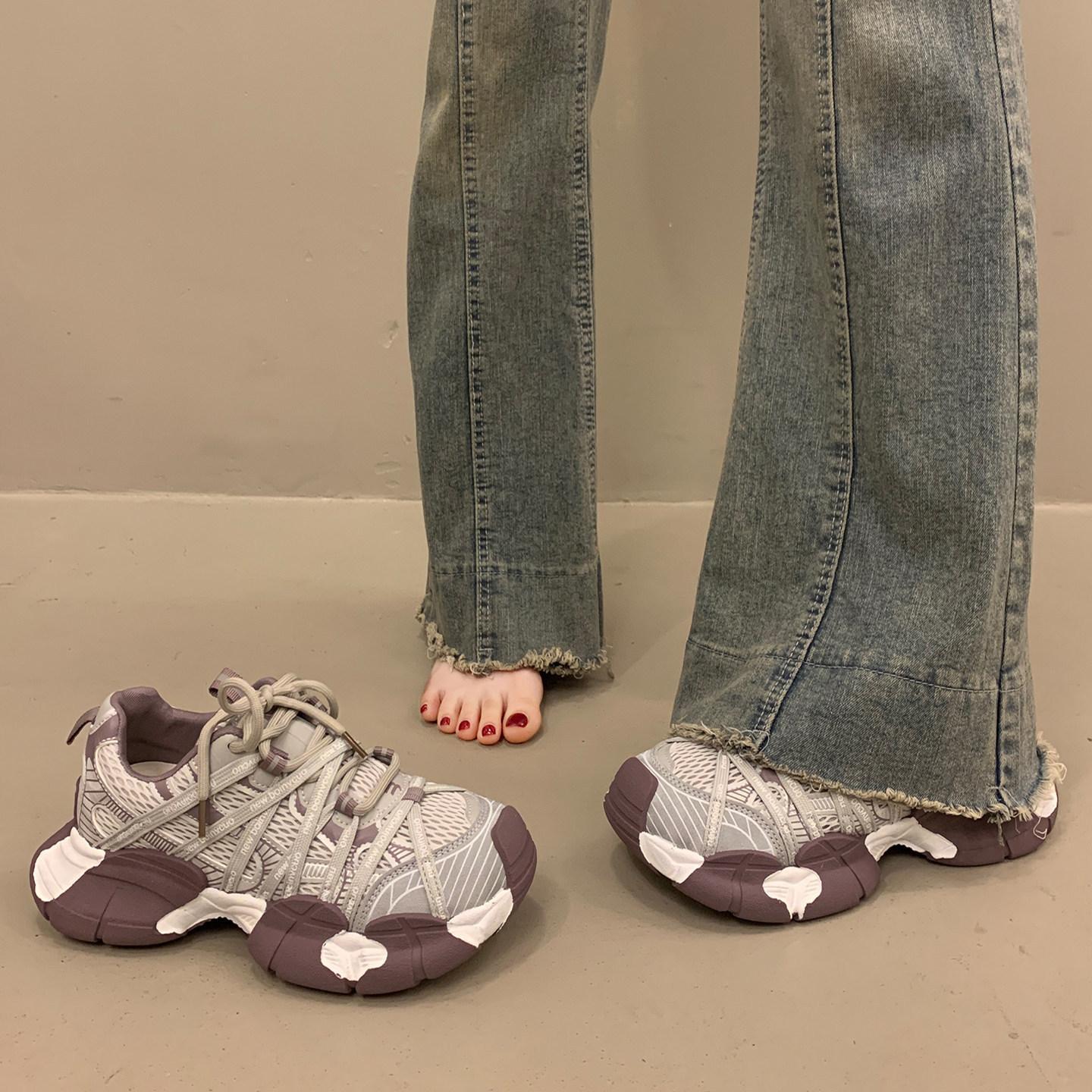 Unique lace-up dad sneakers for women, 2026 autumn new model, height-increasing, slimming, versatile, lightweight, sporty casual shoes