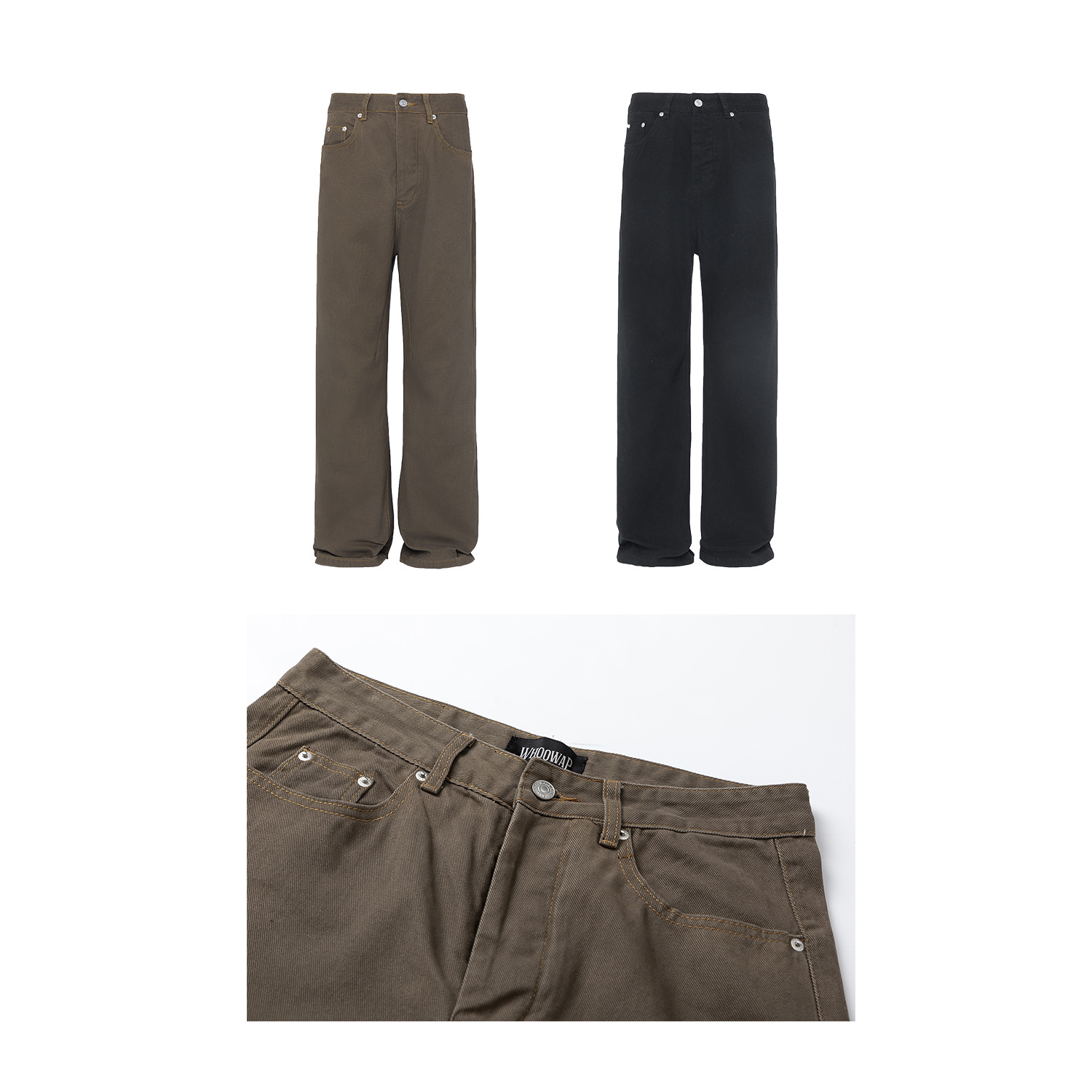 WHOOWAP American washed apenado gris verde trapear jeans rectos de la vendimia marca moda botón par Pantalones