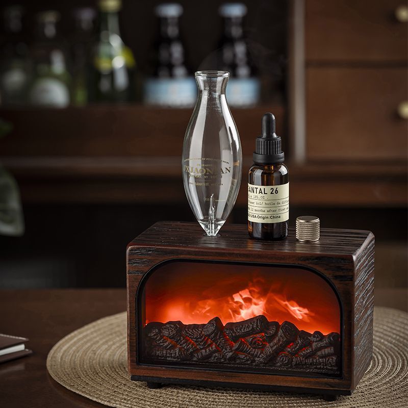 Wooden Flame Fireplace Aromatherapy Machine Retro Cold Fragrance Instrument Automatic Aromatherapy Machine Home Housewarming Wedding Opening Gift