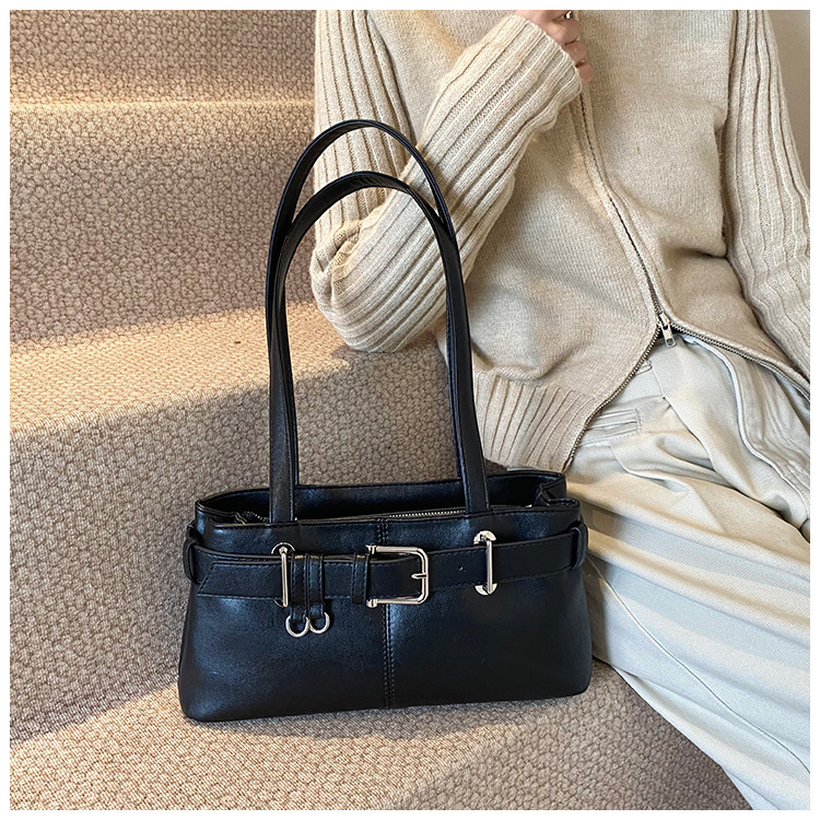 Belt Buckle Structured Zip Closure Shoulder Bag 34