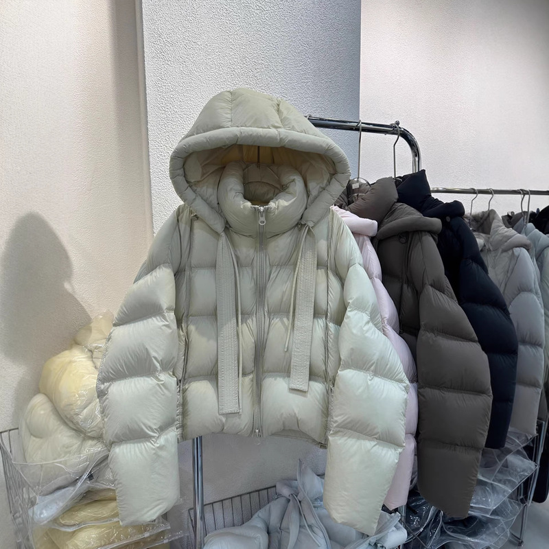 90% White Goose down 2025 Winter Ultra-Thick Loose Fit Petite Hooded Cloud Puff Short down Jacket for Women