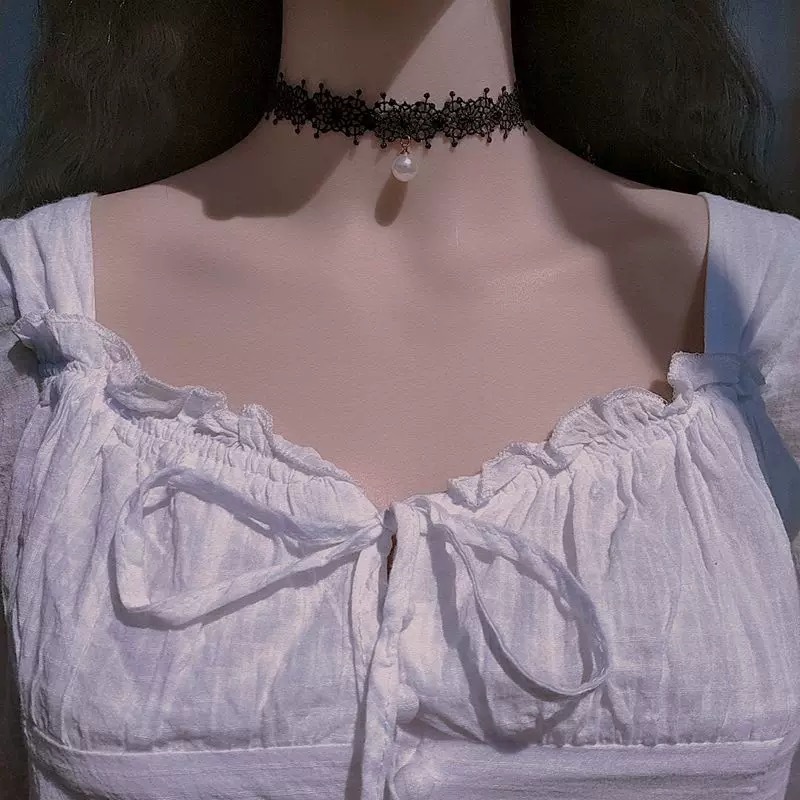 태슬 진주 목걸이 블랙