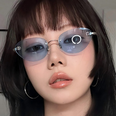 ins网红同款无框Y2K辣妹太阳镜跨境潮流夏季墨镜个性防晒太阳眼镜
