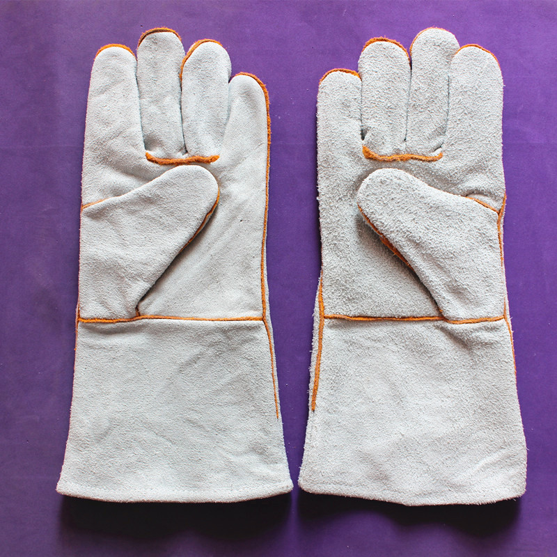 14寸翻毛牛皮电焊手套 耐磨电焊皮手套 焊工手套批发