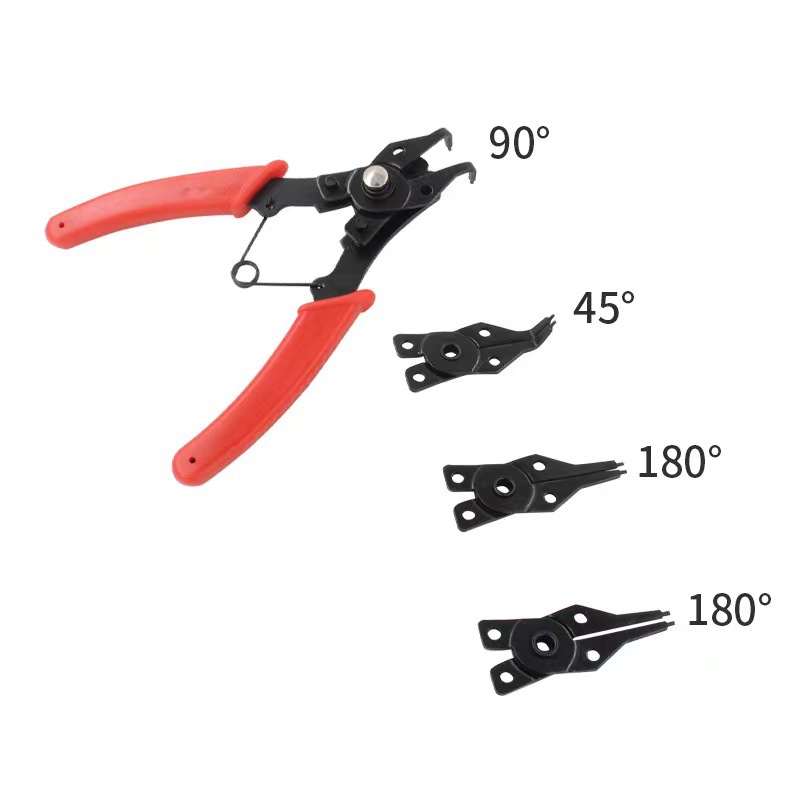 Juego de 4 pinzas para anillos de retención – cabezales intercambiables, 90°/45°