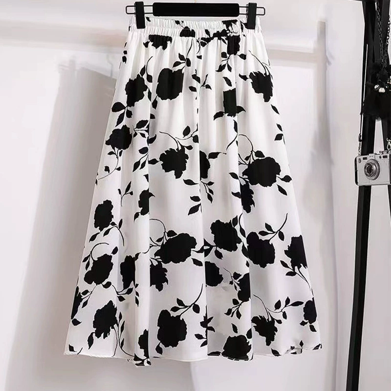 Летняя цветочная универсальная юбка средней длины для женщин 2025, фея, высокая талия, цветочный принт, утягивающая универсальная юбка