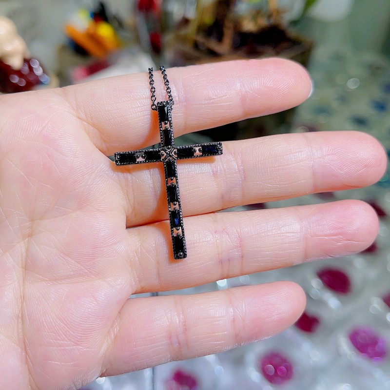 Hip-Hop Cross Copper Inlay Zircon Pendant Necklace 1 Piece
