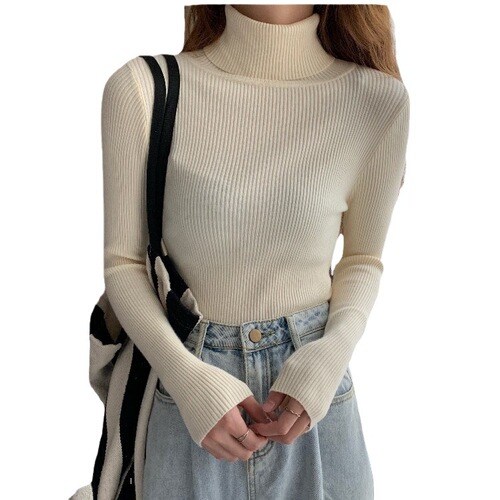  New Colorful Autumn/Winter Solid Color Basic Matchable Knit Top Classic High Collar Long Sleeve Base Shirt