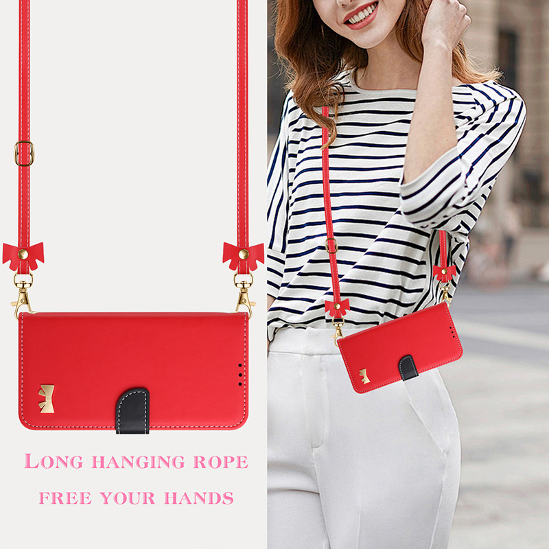 Suitable for iPhone 17E14 Mobile Phone Leather Case, Flip Phone Case with Long Shoulder Strap, Crossbody Card Holder for Oppo, Samsung, Xiaomi