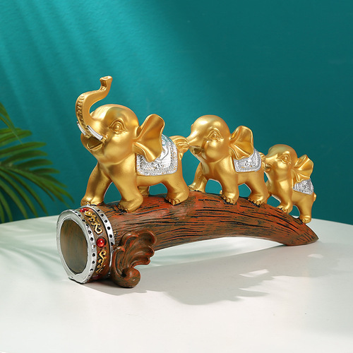 Cross-border new lucky elephant ornaments, auspicious three treasures, resin crafts, living room, wine cabinet, office desktop decorations