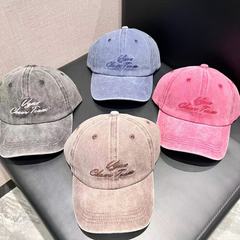 アルファベット刺繍水洗い野球帽春夏日本系大頭囲潮カウボーイ鴨舌帽の広いつばに顔の小さな帽子が見える