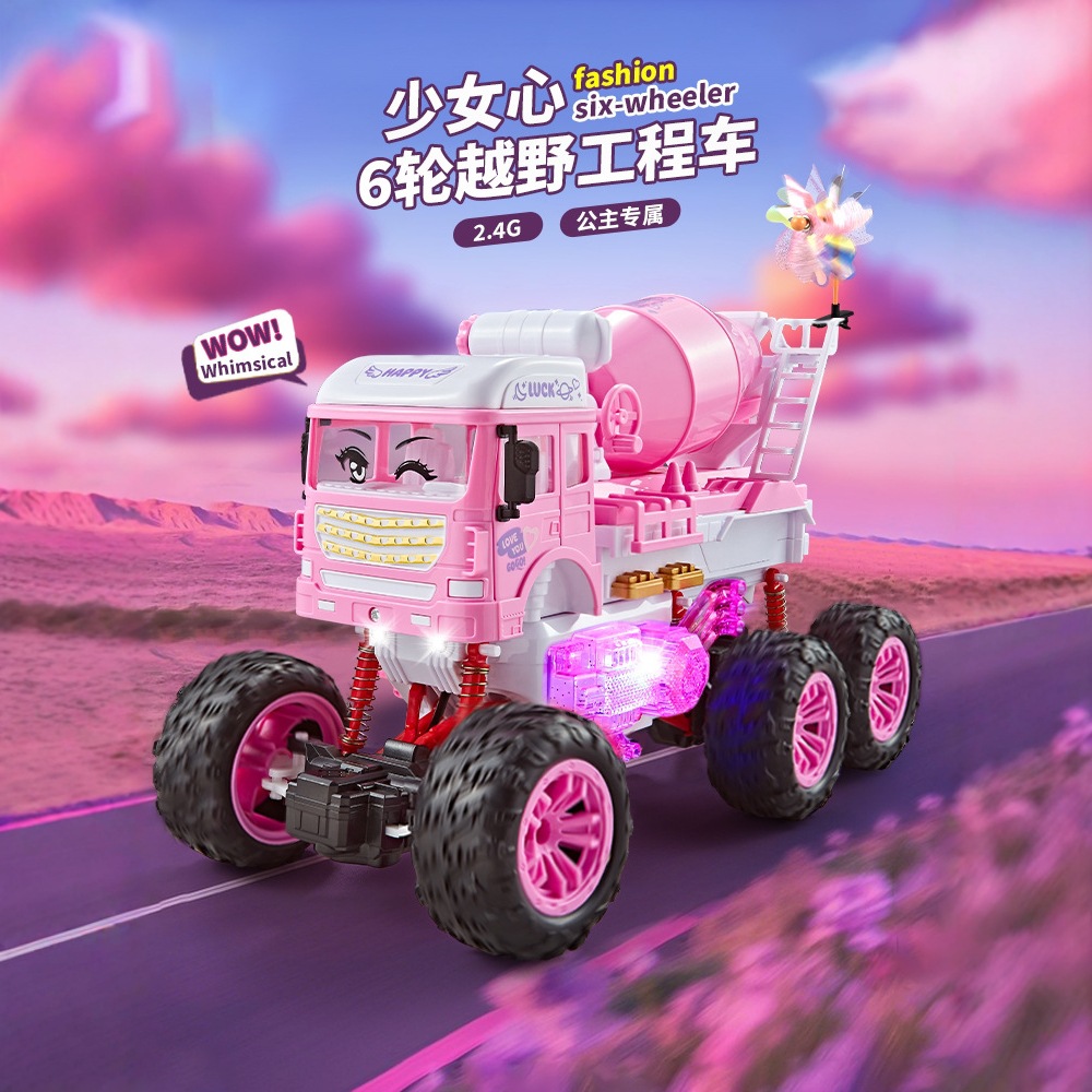 Amazon gran coche de control remoto Temu alta velocidad cuatro ruedas de escalada carga eléctrica cuatro vías con luces de control remoto vehículo todoterreno rosa