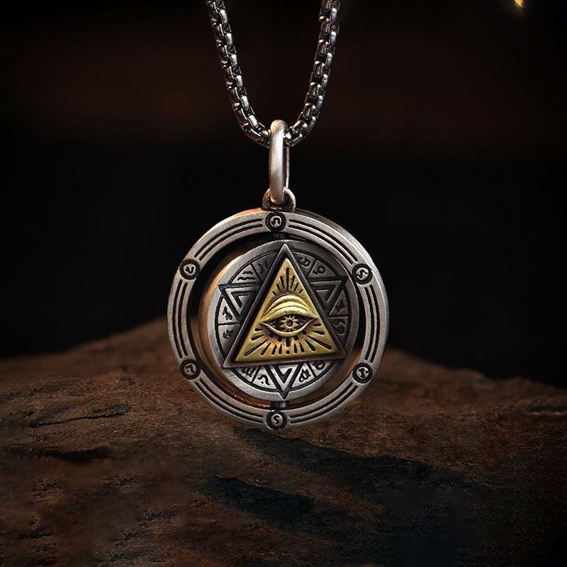 Men's Retro High Style Necklace Double-Sided Rotatable Punk High Street Horus Eye of God Pendant