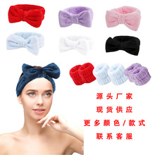 跨境欧美纯色蝴蝶结女士洗脸束发带SPA用法兰绒发带腕带三件套