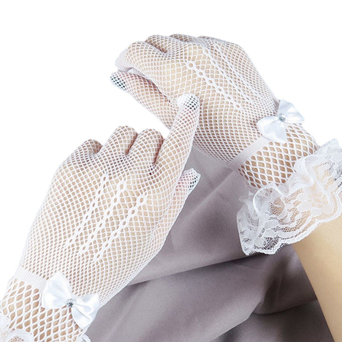 Women’s Black Stretch Lace Hollow Fashion Gloves for Evening and Costume Wear — detail image 7