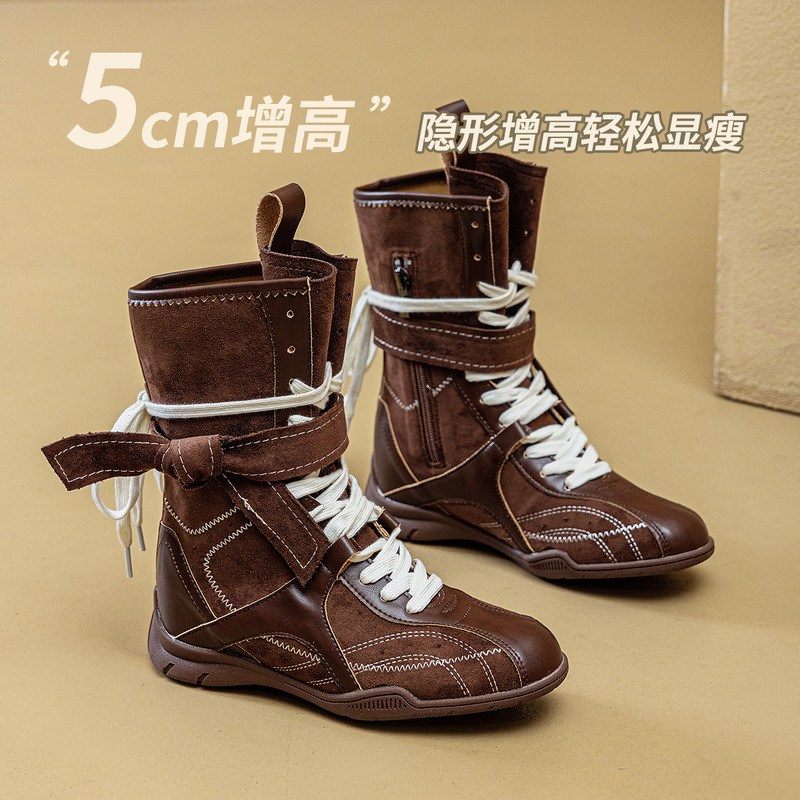 Retro Boxing Boots for Women 2026 New Spring and Summer Outdoor Martin Boots for Petite Individuals with Internal Height Increase and Comfortable Mid-Calf Design Retro Boxing Boots for Women 2026 New Spring and Summer Outdoor Martin Boots for Petite Individuals with Internal Height Increase and Comfortable Mid-Calf Design