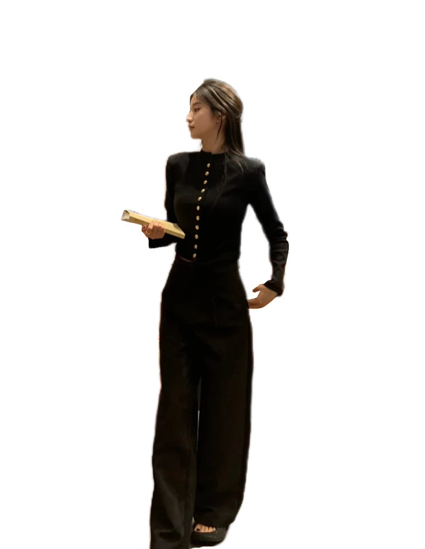 富家千金款黑金针织衫女正肩打底衫外套2025春装冬季长袖上衣开衫|undefined