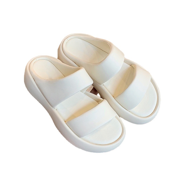 Grape Mom Summer New estilo punta redonda fondo grueso borde ancho doble de una palabra con fondo grueso sandalias y pantuflas suaves y elásticos para pisar la mierda mujeres